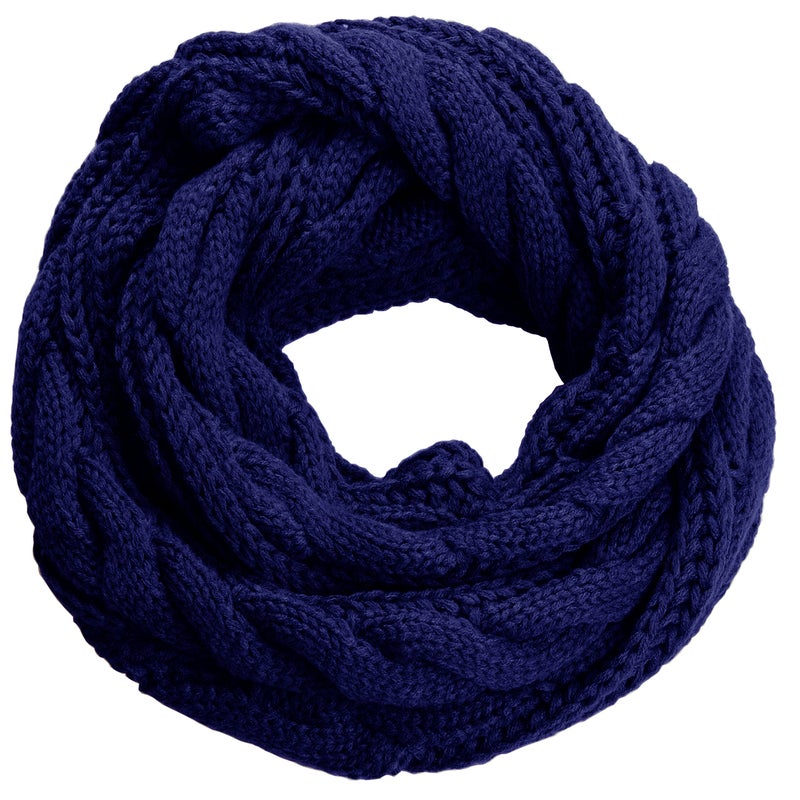 NEOSAN Womens Thick Ribbed Knit Winter Infinity Circle Loop Scarf Twist Navy - Image 1